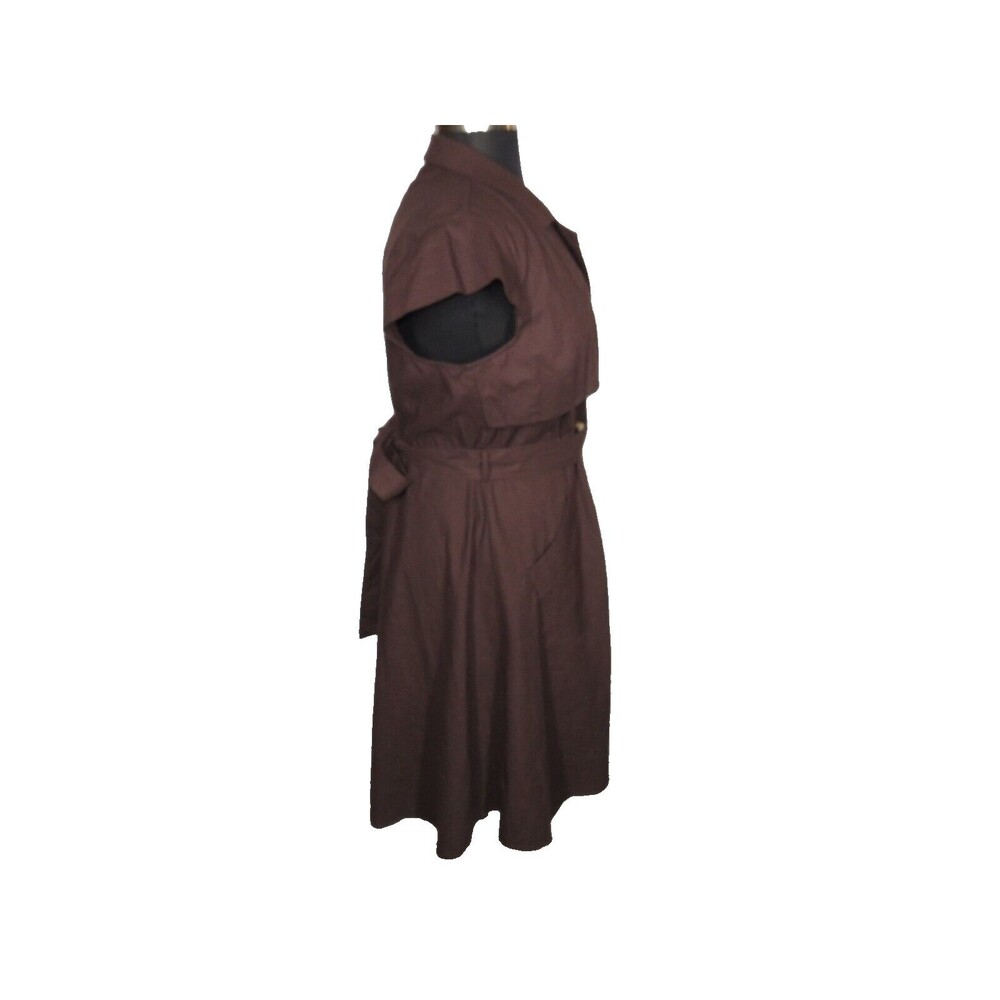 City Chic Women's Brown Linen Blend Button Front Belted Dress Plus Size 18 - Picture 7 of 12